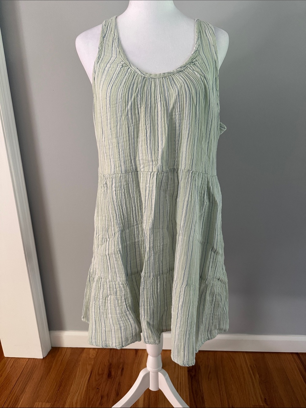 Universal Thread Light Mint Striped Tiered Sleeveless Dress Sz M BNWT